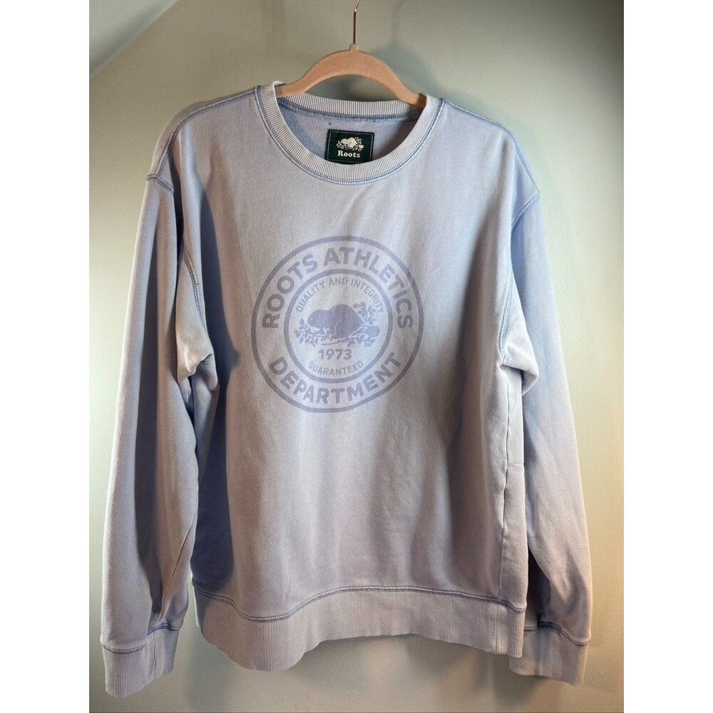 ROOTS WOMENS OVERSIZE MED PULLOVER SWEATSHIRT BLUE